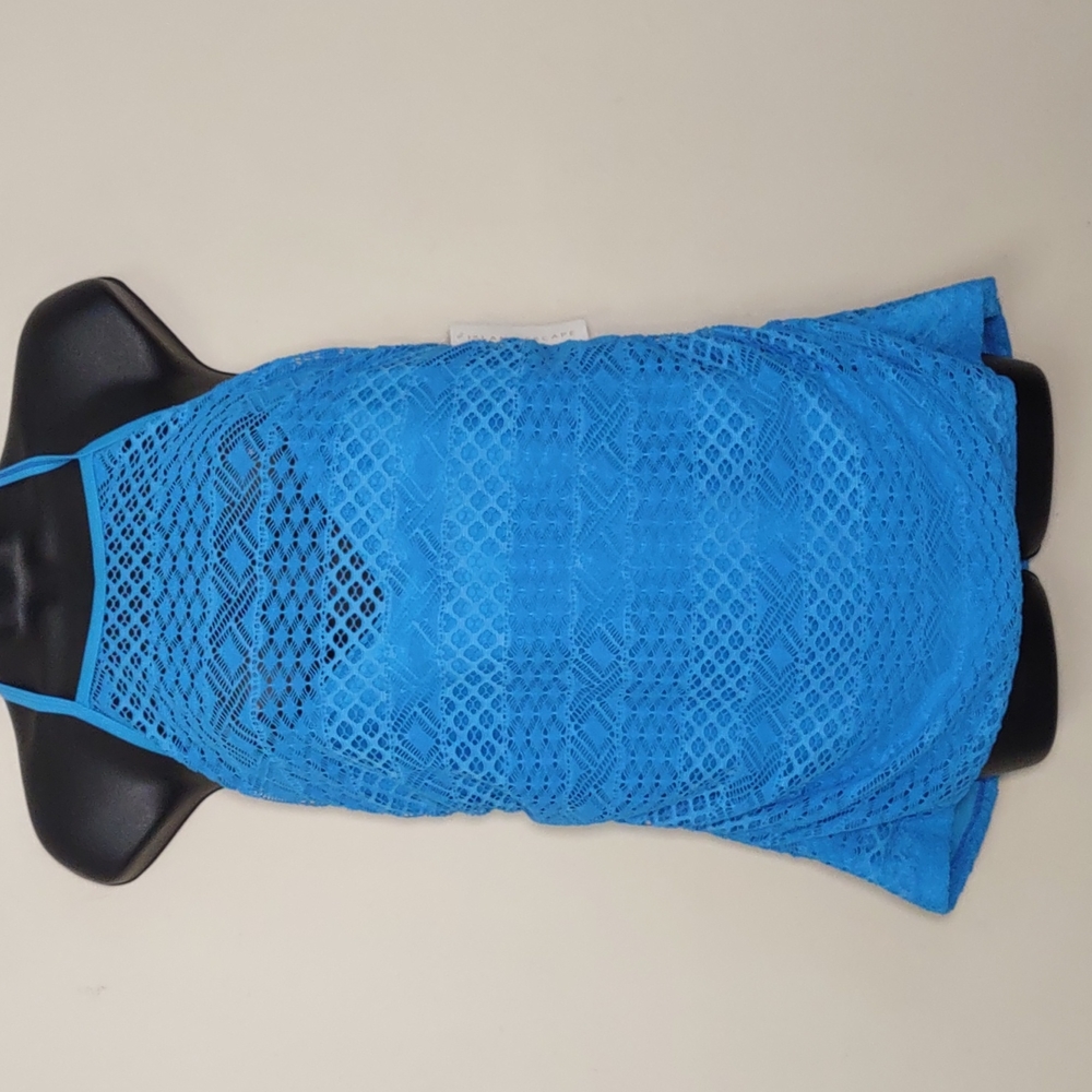 Island Escape Sky High-Neck Crochet Tankini Top   16 Blue - Picture 4 of 10